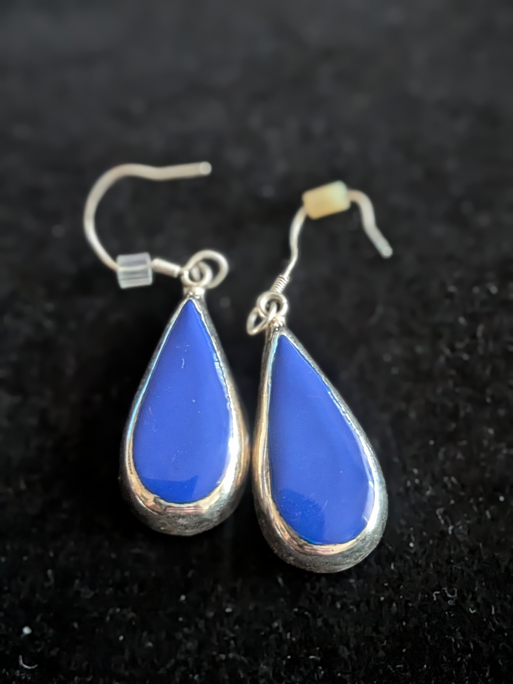 Sterling Silver 925 Lapiz Lazuli Blue Teardrop Dangle Earrings - Unbranded